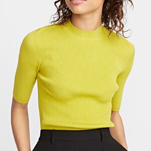 Minimalist chartreuse ribbed elbow-length sleeve high neck sweater NWT